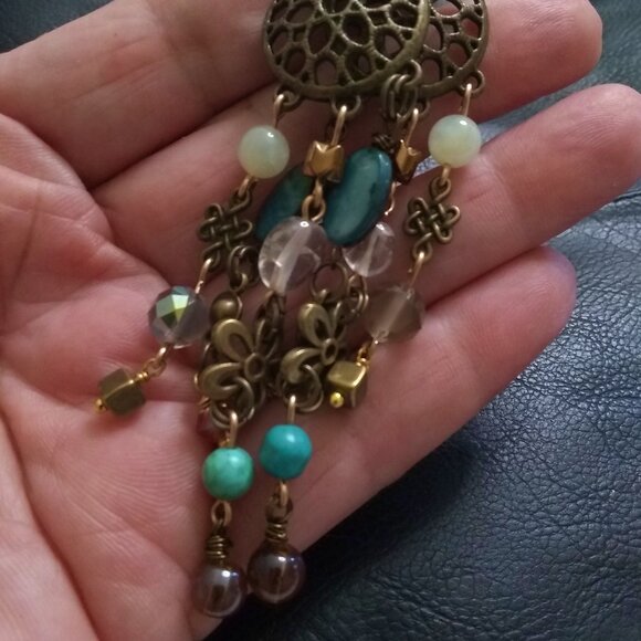 Handmade!!! Extra Long Chandelier Earrings! Loaded w. Beads Crystals Connectors - Picture 10 of 12